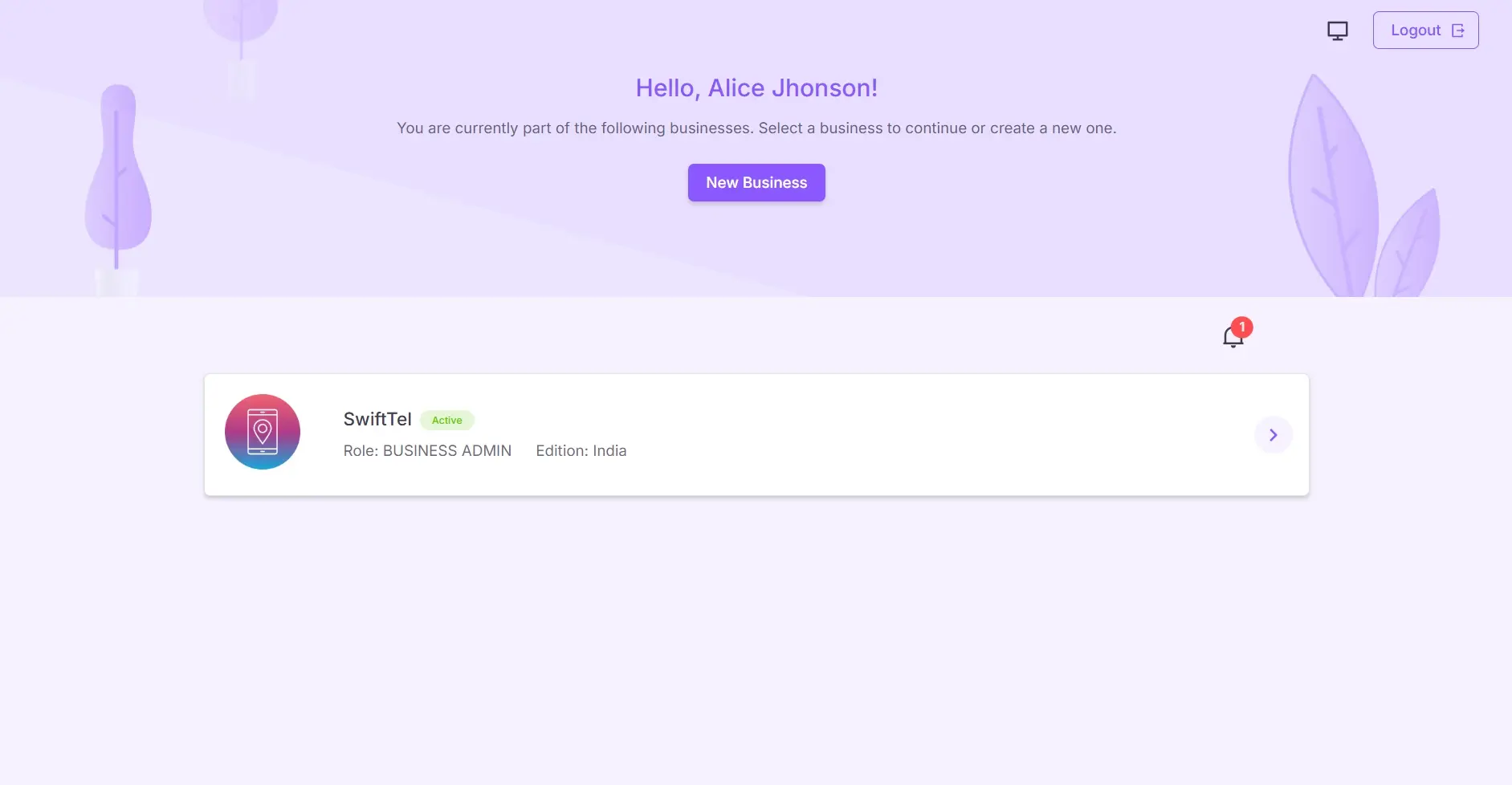 Business list page