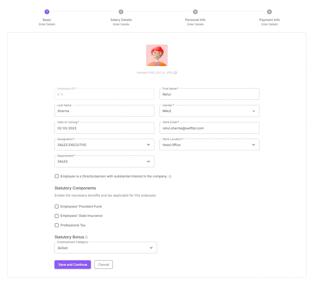 Employee basic form
