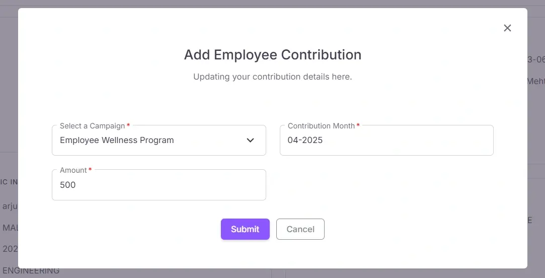 Employee contribution form