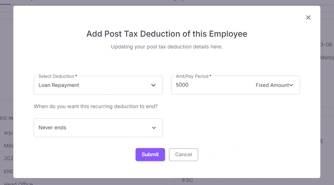 Post-tax deduction form