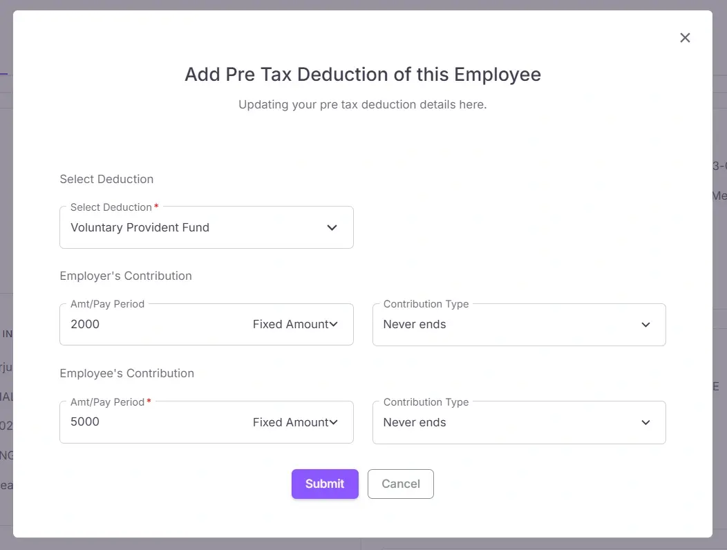 Pre-tax deduction form