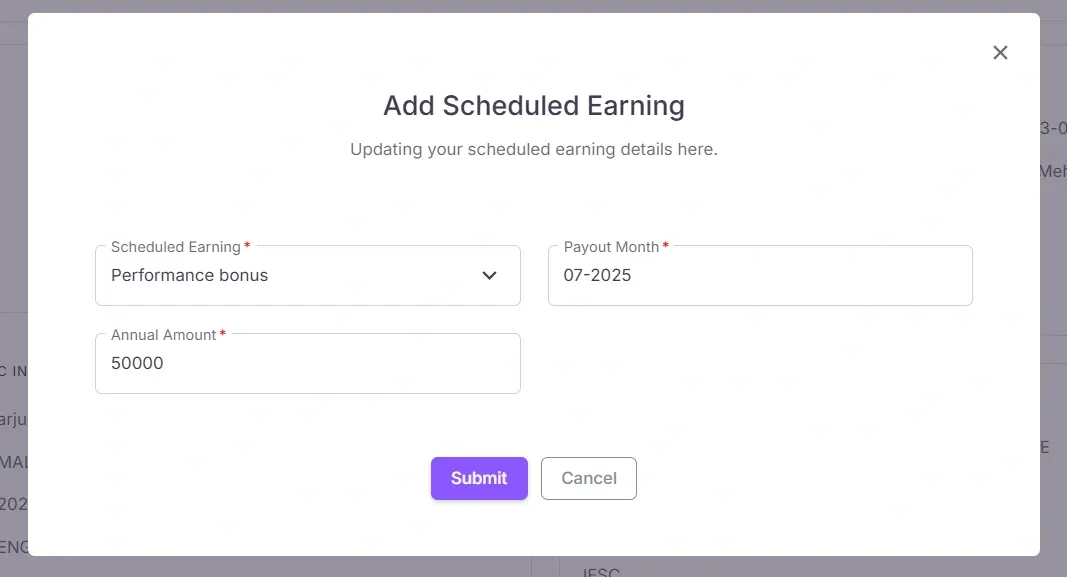 Scheduled earning form
