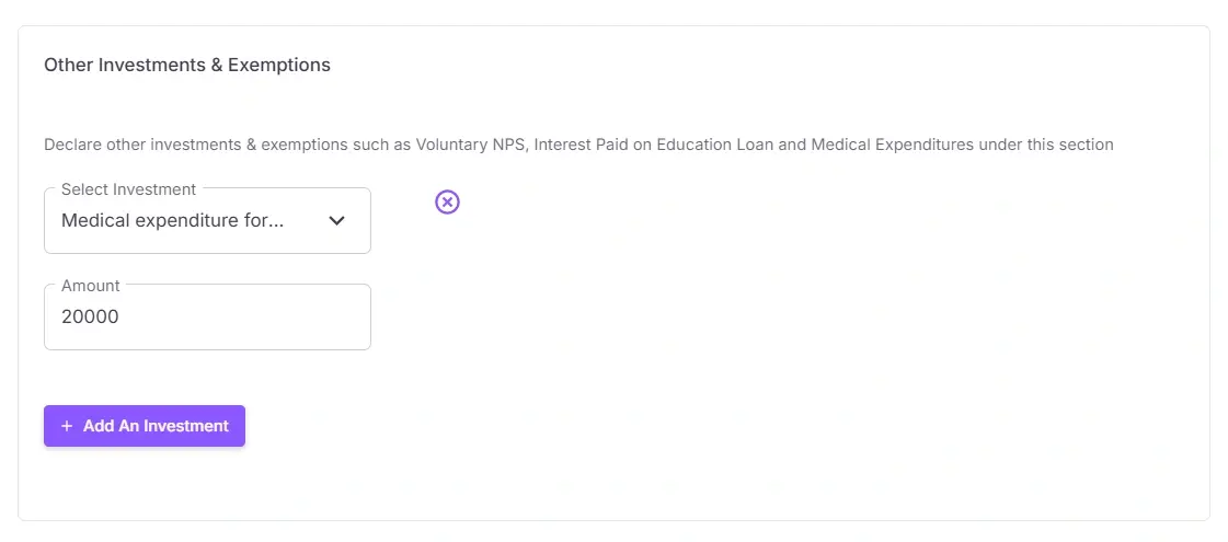 Other investments and exemptions fields