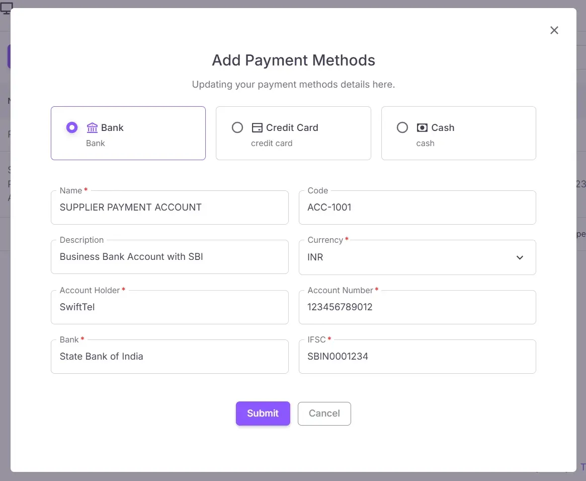 Payment method form