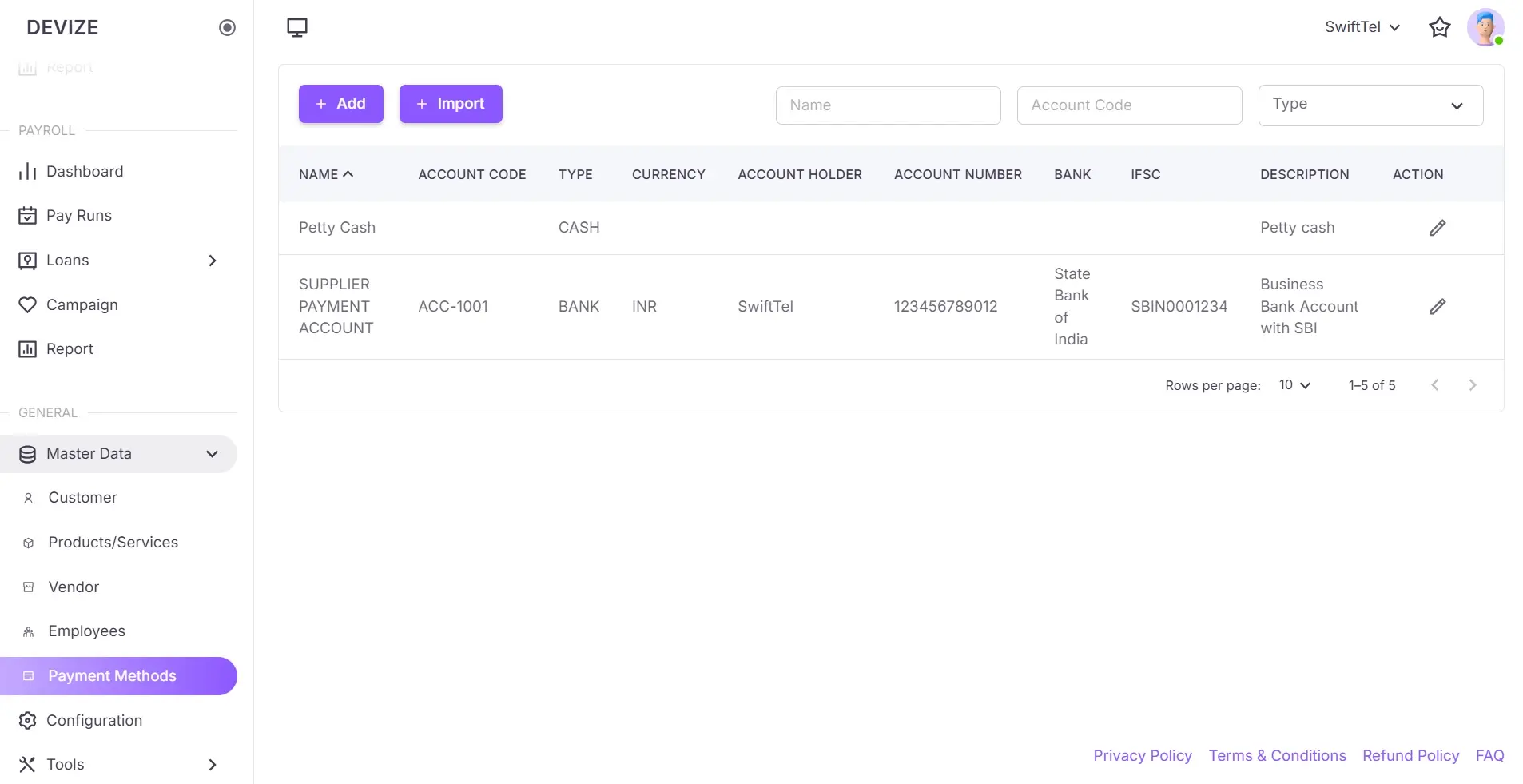 Payment method list