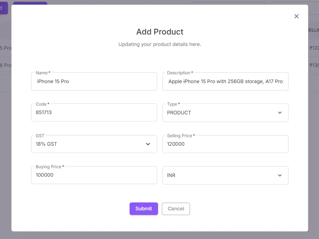 Product form