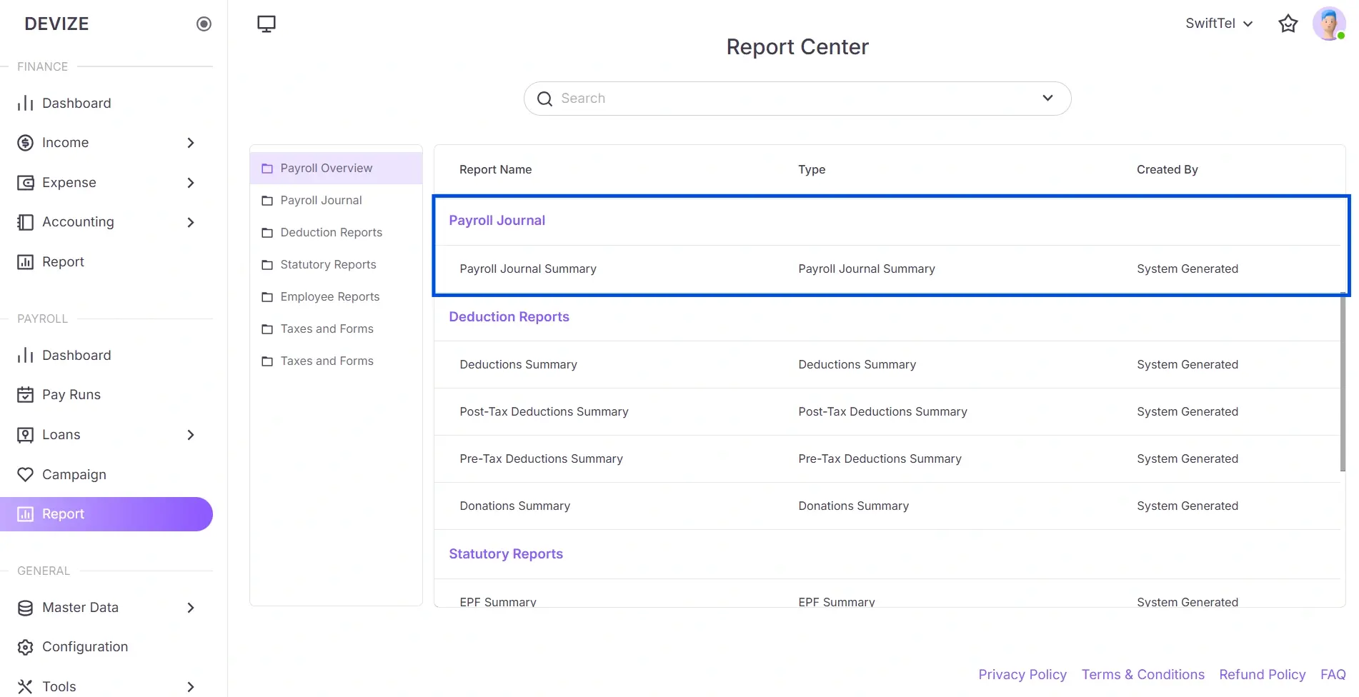 Payroll journal report