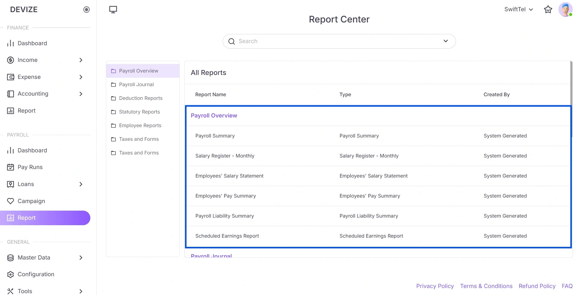 Payroll overview report
