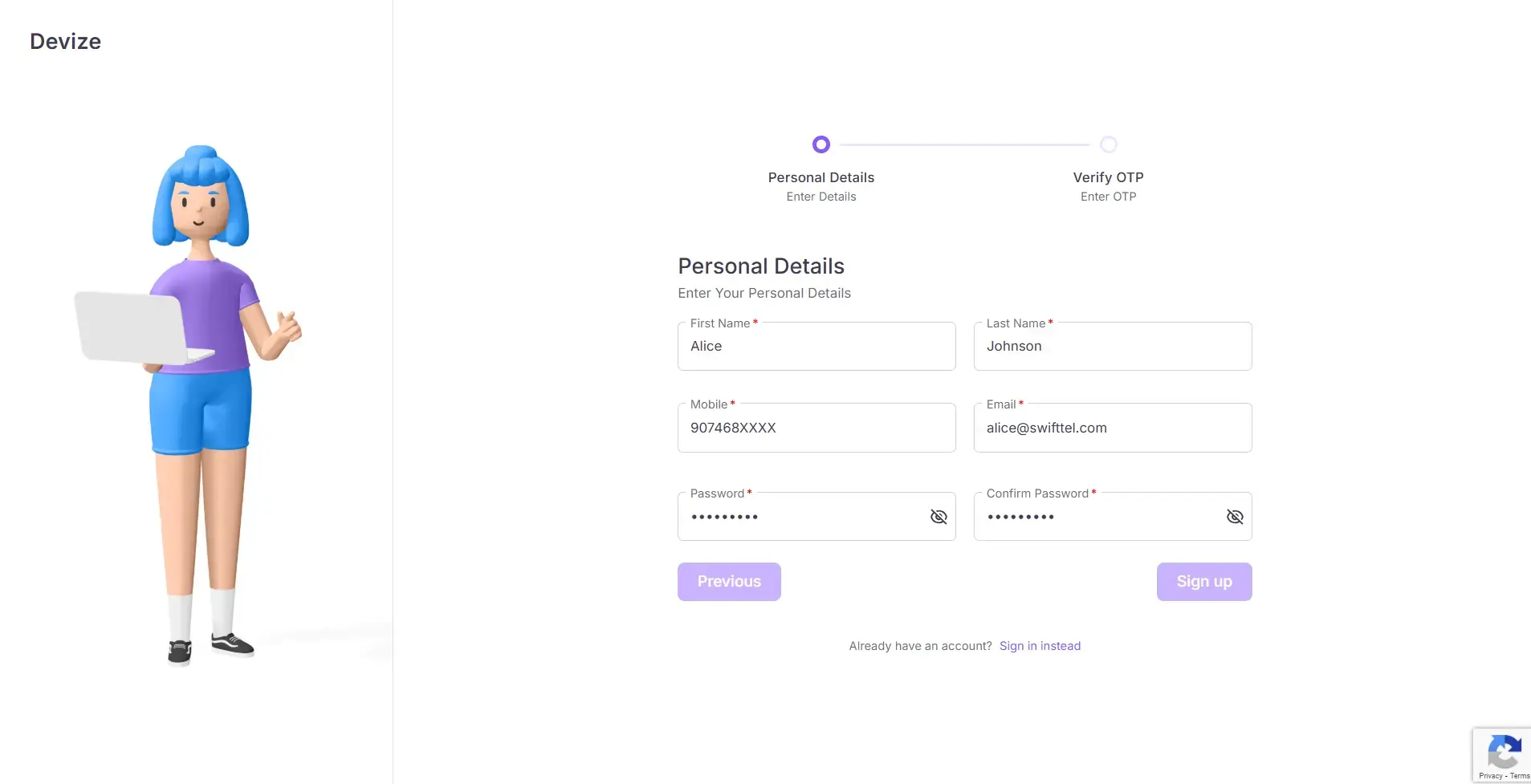 Sign up page image