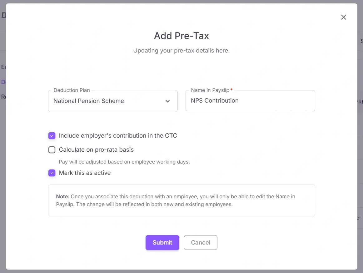 Pre-tax deduction form
