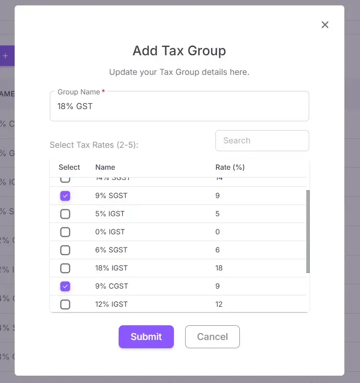 Tax group form